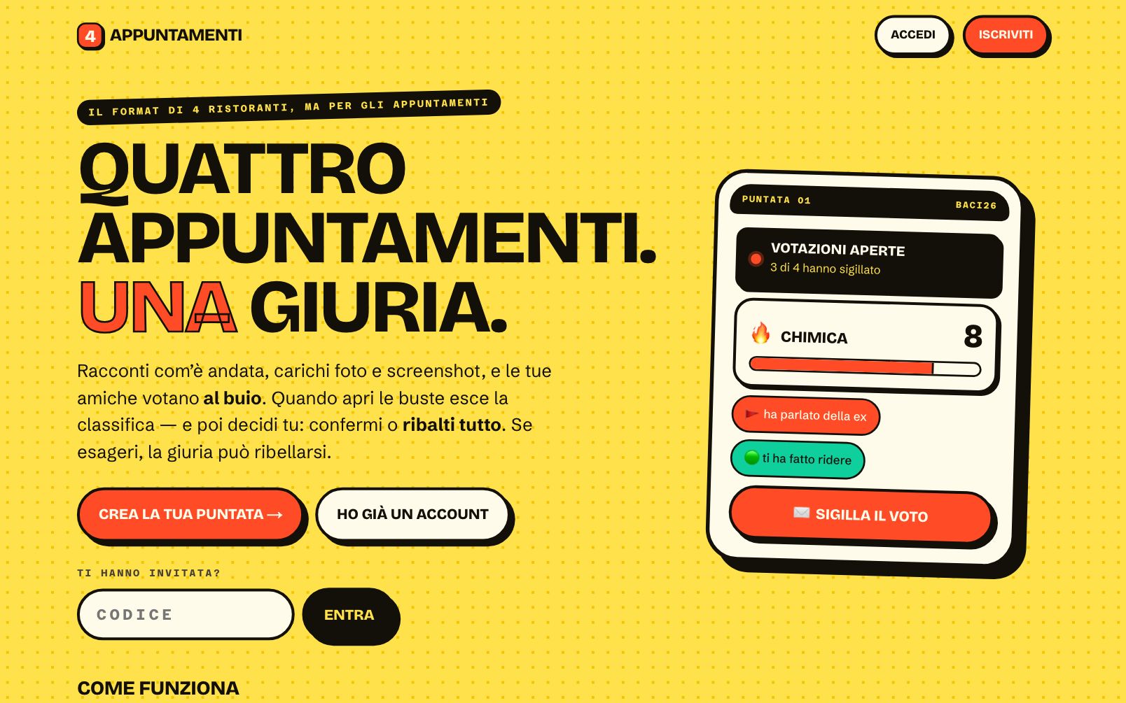 Schermata di voto di 4 Appuntamenti
